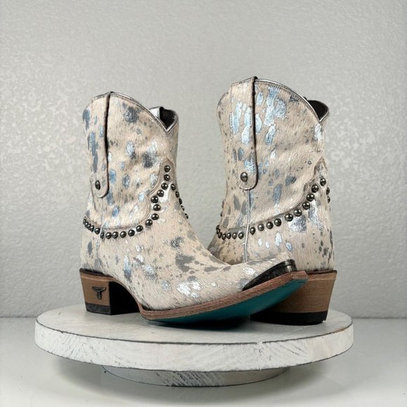 Lane Boots Shoes - Lane Wild Hair Mini Western Cowboy Boots 7.5 Silver Charo Hair on Hide Ankle